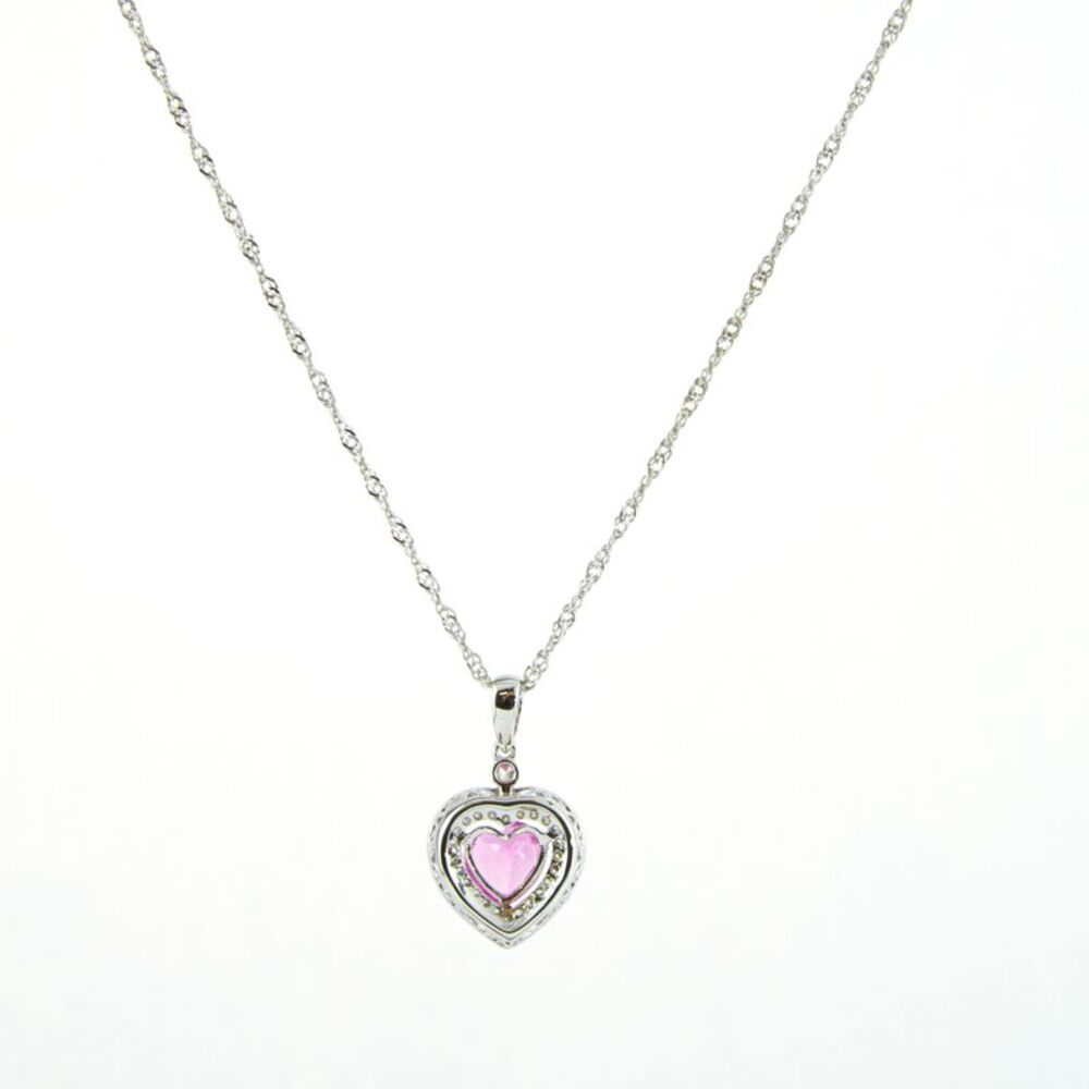 Gold Coast Platinum Plated Pink Sapphire Heart Pendant and 18" Necklace Set - Picture 4 of 8